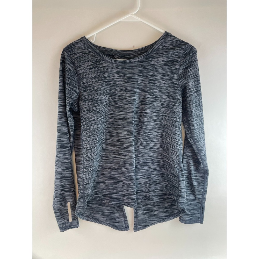 Zyia Active Shirt Women's Size L Gray Heather Split Back Boatneck Long Sleeve